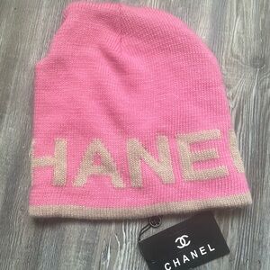 CHANEL Women's Pink and Tan Beanie